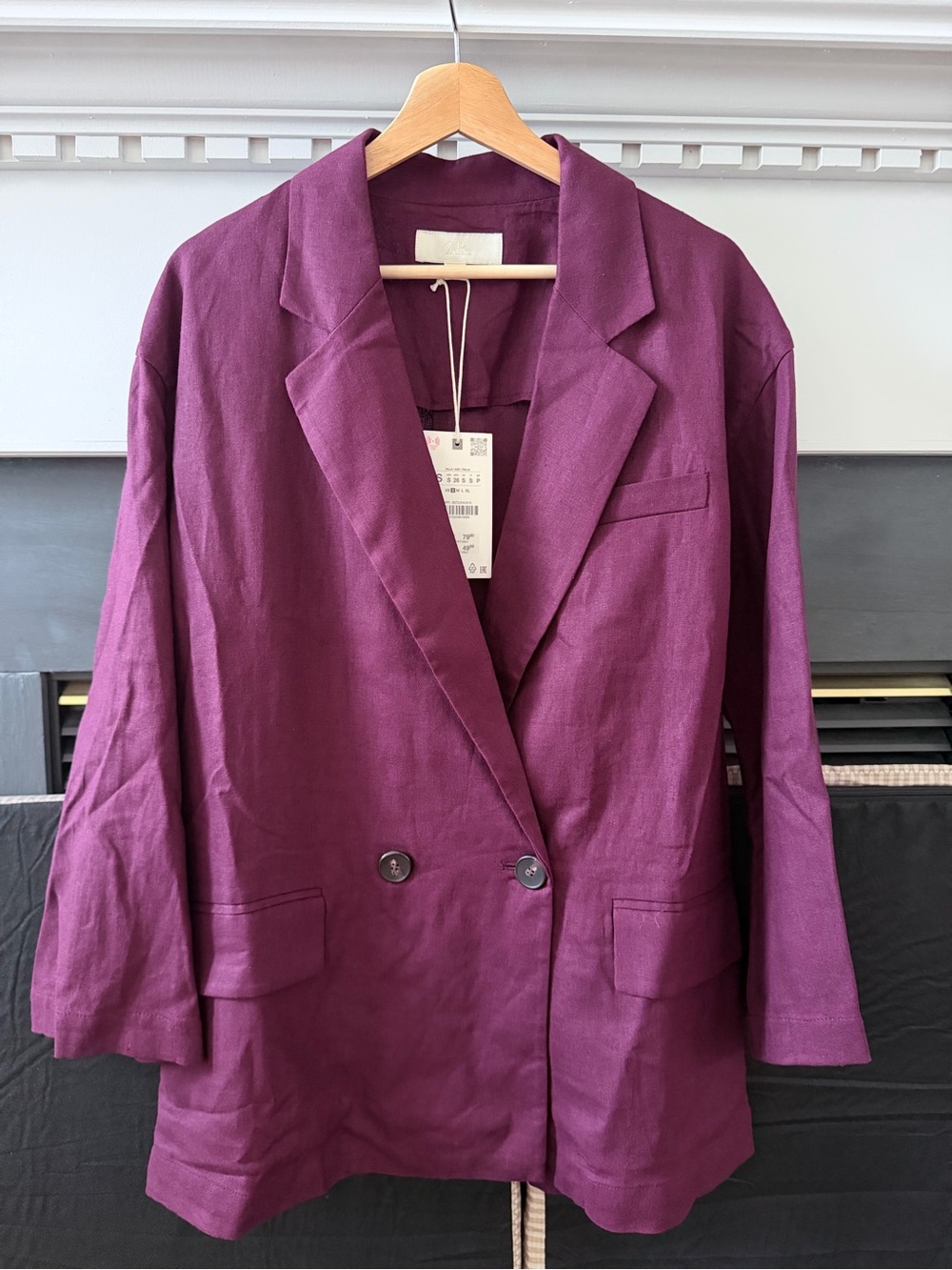 Zara women linen blazer in purple NWT S